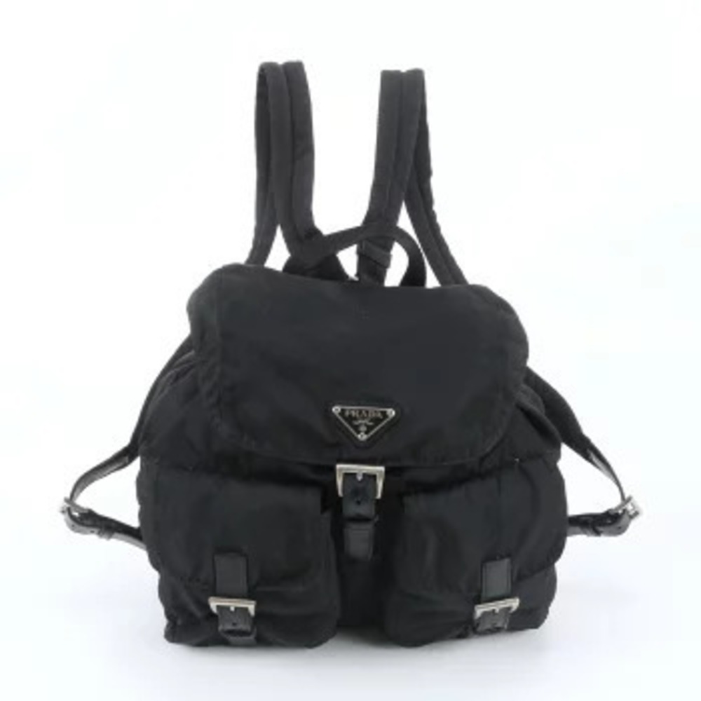 Prada Tessuto Triangle Leather Backpack Black